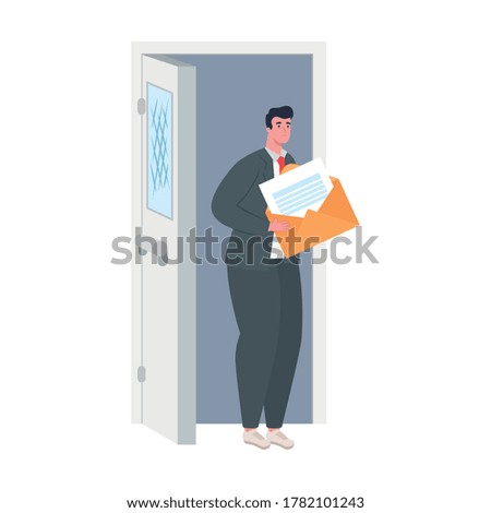 Man holding envelope at door design, Message email mail and letter theme Vector illustration