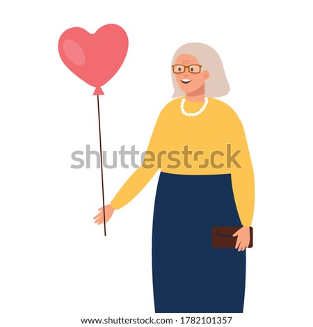 Grandmother with heart balloon design, Old woman female person mother grandparents family senior and people theme Vector illustration