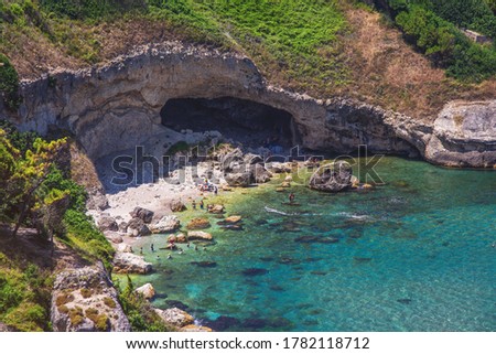 Seascape of Black sea with grotto from viewpoint at Sile, Istanbul, Turkey