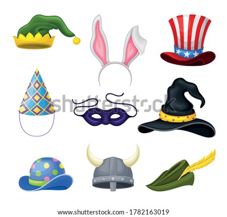 Funky Hats with Pointed Witch Hat and Green Jester Cap Vector Set