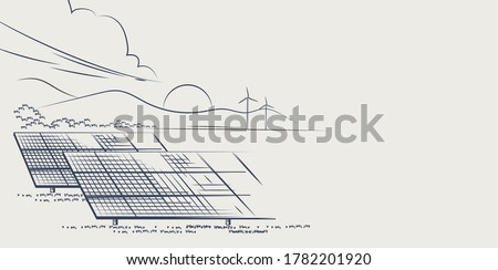 Solar panels and wind turbines or alternative sources of energy. drawn sketch. Vector illustration design. Royalty-Free Stock Photo #1782201920
