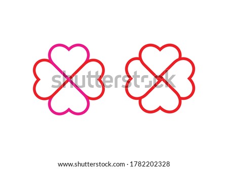 Four Hearts Together to form a clover logo, Vector Illustration