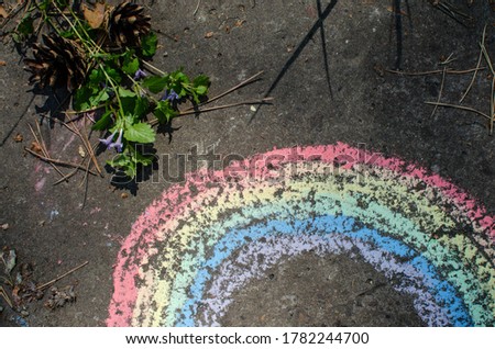 rainbow on the asphalt colored crayons with grass