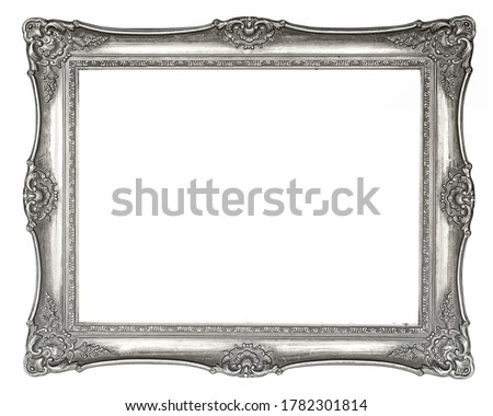 Silver vintage picture frame in high resolution isolated on white background, vintage look with paint peeling partly off 