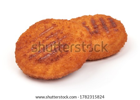 Fried Chicken Cordon bleu in breadcrumbs, isolated on white background.