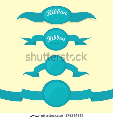Set of retro blue ribbons and labels. Vector illustration. blue bow collection