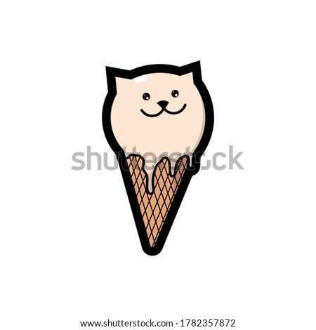 Unique cute cat ice cream, good for stickers, t shirt design, print, cartoon, art