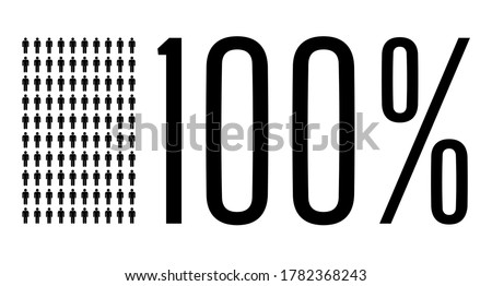Hundred percent people graphic, 100 percentage population demography diagram. Vector people icon chart design for web ui design. Flat vector illustration black and grey on white background. Royalty-Free Stock Photo #1782368243