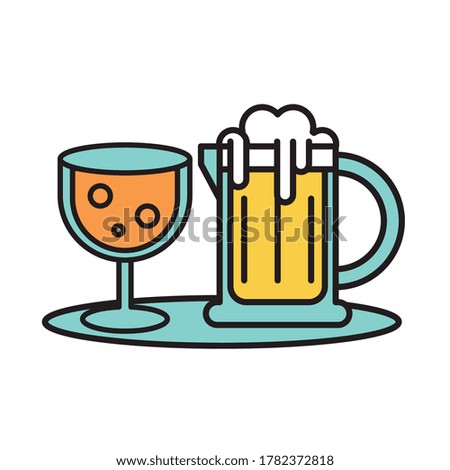 fresh beer jar with cup drinks vector illustration design