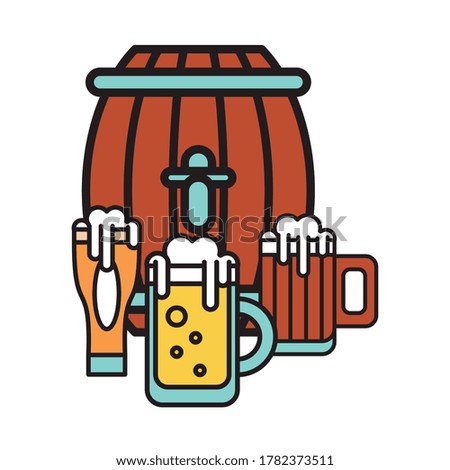 fresh beer jars and wooden barrel drinks icons vector illustration design