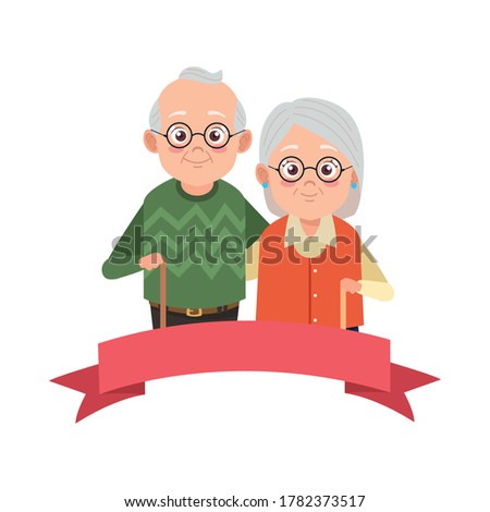cute happy grandparents couple avatars characters vector illustration design