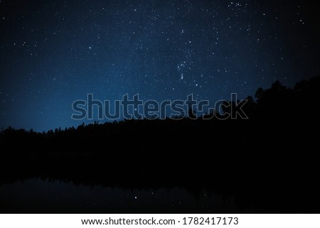 Beautiful blue night sky over Norwegian lake. 