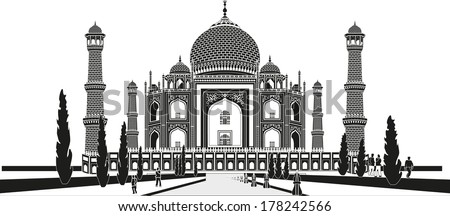 The Taj Mahal is a white marble mausoleum located in Agra, Uttar Pradesh, India. It was built by Mughal emperor Shah Jahan in memory of his third wife, Mumtaz Mahal. Royalty-Free Stock Photo #178242566