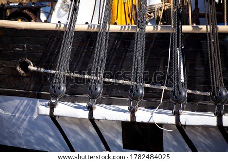 Sailboat rigging and ropes closeup