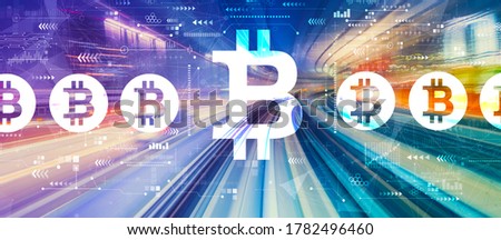 Bitcoin theme with abstract high speed technology POV motion blur