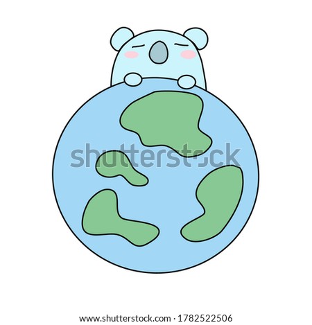 Illustration of koala with earth