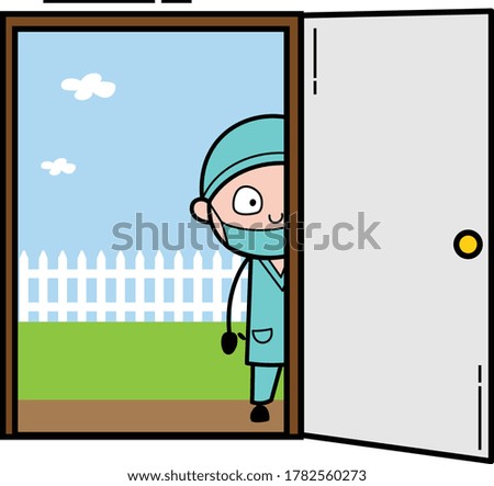 Cartoon Surgeon looking from Door