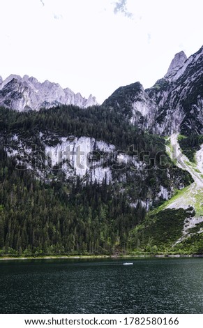 Mountains bordering the Gosausee lake in the Salzkammergut region, Austria.