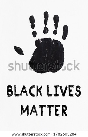 Black colored print of a hand, symbol of antiracism movement, isolated on white background