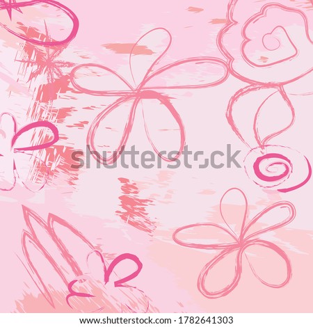 Abstract pink flowers  paint brush and  scribble pattern background. colorful pink nice flowers brush strokes and hand drawn for your design.  beautiful grunge and stripes  background. 