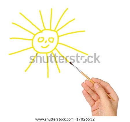 Drawing a yellow and bright sun with the brush