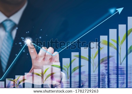 Businessman Touching line control in graph Screen Icon of a media screen, idea Technology Process System Business concept.