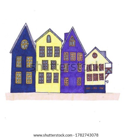 European houses in Holland in yellow and blue