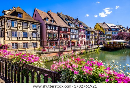 famous old town with historic halftimbered facades in colmar - france Royalty-Free Stock Photo #1782761921