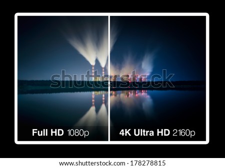 4K television display with comparison of resolutions. Ultra HD on on modern TV Royalty-Free Stock Photo #178278815