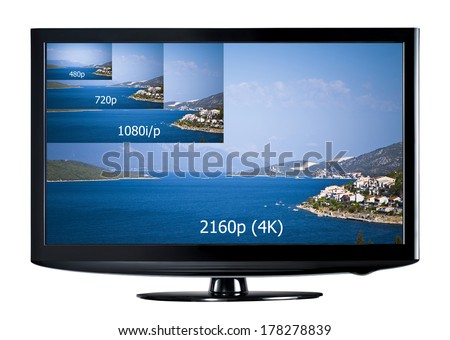 4K television display with comparison of resolutions. Ultra HD on on modern TV Royalty-Free Stock Photo #178278839