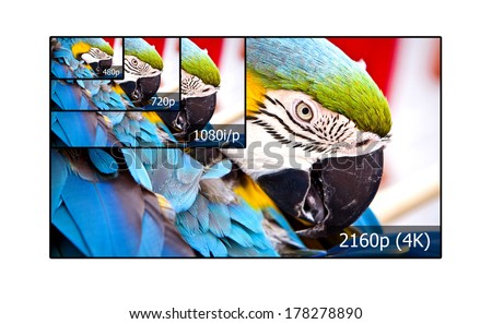 4K television display with comparison of resolutions. Ultra HD on on modern TV Royalty-Free Stock Photo #178278890