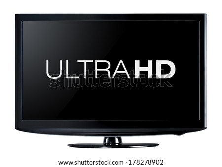 4K television display with comparison of resolutions. Ultra HD on on modern TV Royalty-Free Stock Photo #178278902