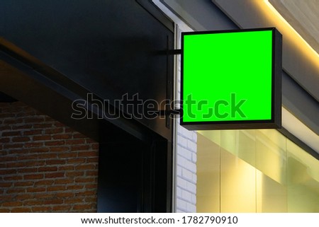 Blank square Store name board, Clipping mask. Business signage mockup to add company logo, Decorate the storefront. 