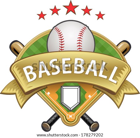 Baseball label. Ball base and bat