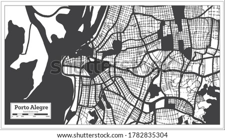 Porto Alegre Brazil City Map in Black and White Color in Retro Style. Outline Map. Vector Illustration.