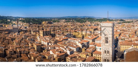 An aerial panoramic shot of the buildings in Florence, Italy