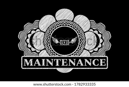 Money wings flying icon and Maintenance text chalk emblem. Chalkboard exquisite background. Illustration. 
