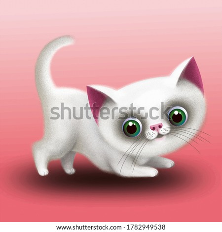 A small, cute, playful kitten. Illustration.