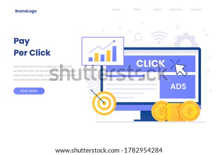 Pay per click flat illustration concept for site. Illustration for websites, landing pages, mobile applications, posters and banners. Royalty-Free Stock Photo #1782954284