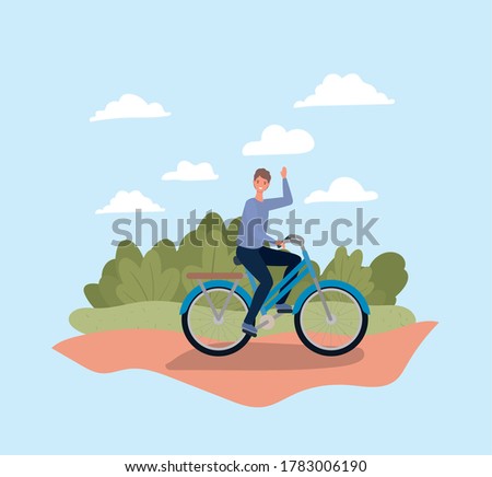 Man riding bike at park design, Vehicle bicycle cycle lifestyle sport and transportation theme Vector illustration