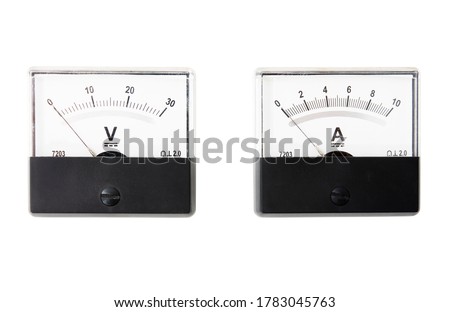 Analogue ammeter and voltmeter isolated on white background Royalty-Free Stock Photo #1783045763