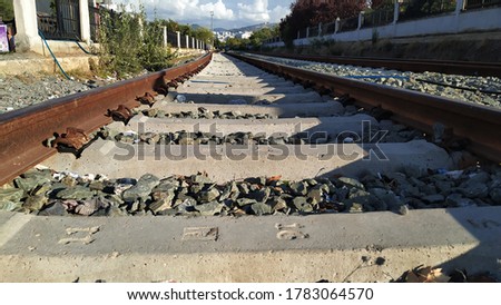 Spatial view of the train tracks. Horizontal shooting.