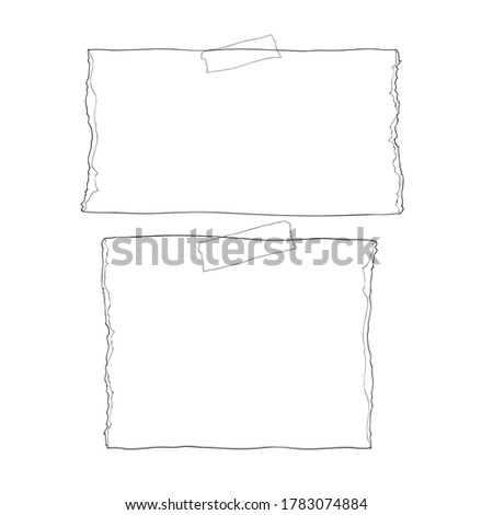 Ripped notebook paper hand drawn stuck wiht sticky tape cute line art Vector illustration