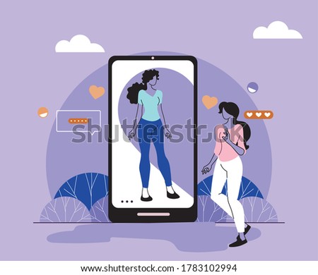 couple in love on the smartphone screen in quarantine times vector illustration desing