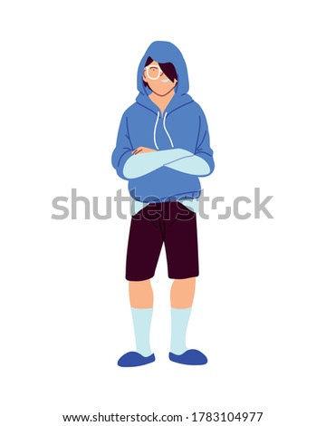 asian man cartoon with hoodie and glasses design, Male person people human social media and portrait theme Vector illustration