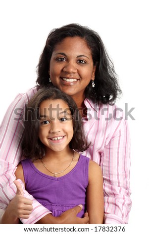 Portrait of a minority woman with daughter on white background