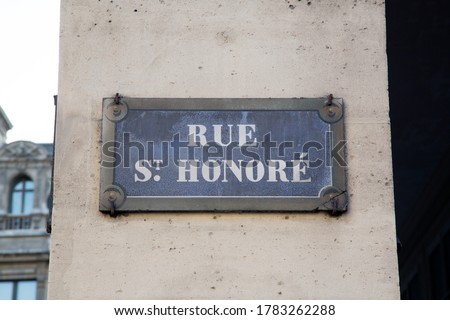 St Honore Street Sign; Paris; France