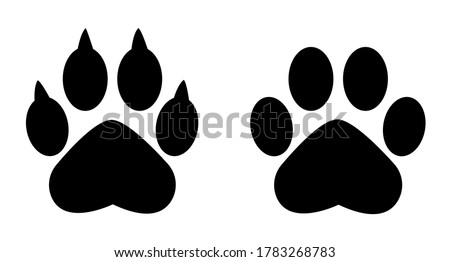 Different animal paw . Paw Prints. Black paw .Paw icon vector illustration isolated on white background. Dog, cat, bear, wolf . Legs. Foot prints.
