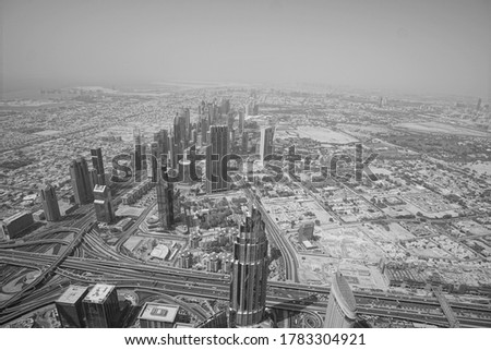 The future city, Dubai. The picture from a high. WHITE and BLACK 