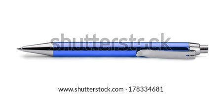 Blue ballpoint pen isolated on white Royalty-Free Stock Photo #178334681